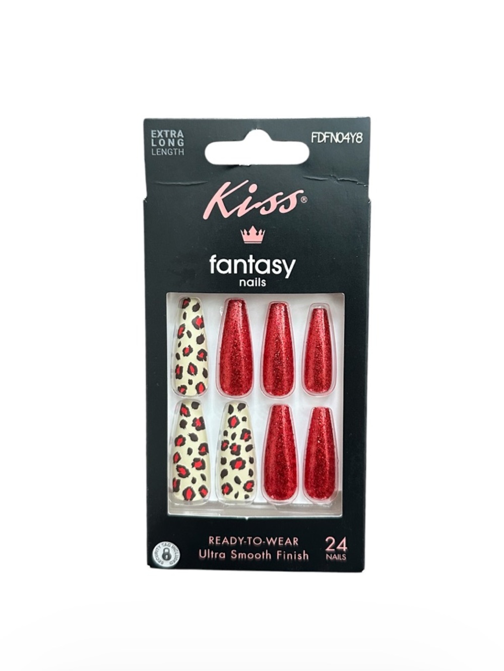 Kiss Fantasy Kids Red Glitter & Leopard Press-On Nails Extra Long